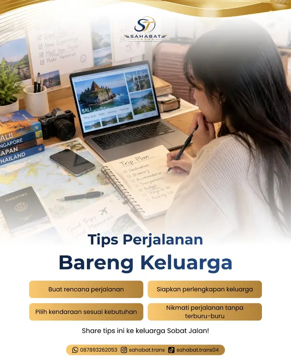 Poster Sahabat Trans: Tips perjalanan bareng keluarga